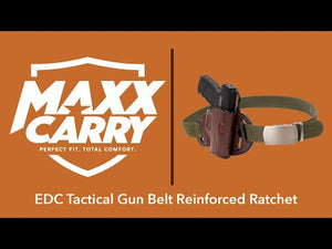 Maxx Carry Black EDC Tactical Gun Belt Reinforced Liner Ratchet Track Technology Design Adjustable up to 50"