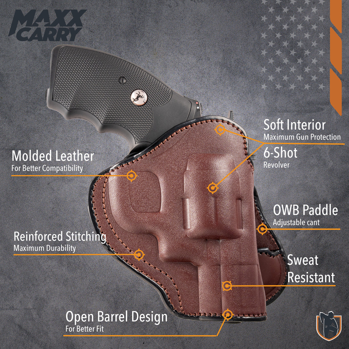 6-Shot Revolver Paddle Leather Holster